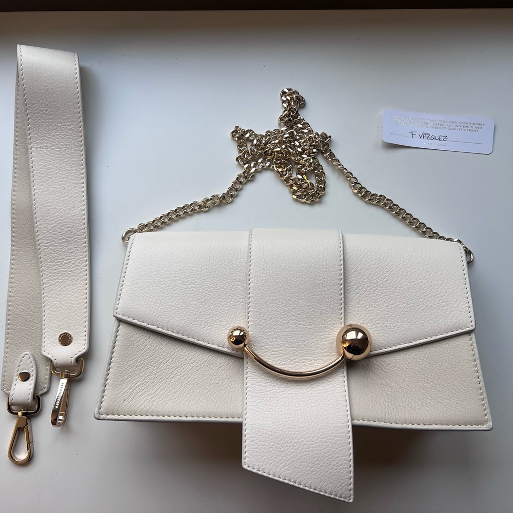 Strathberry mini crescent shoulder bag vanilla/diamond